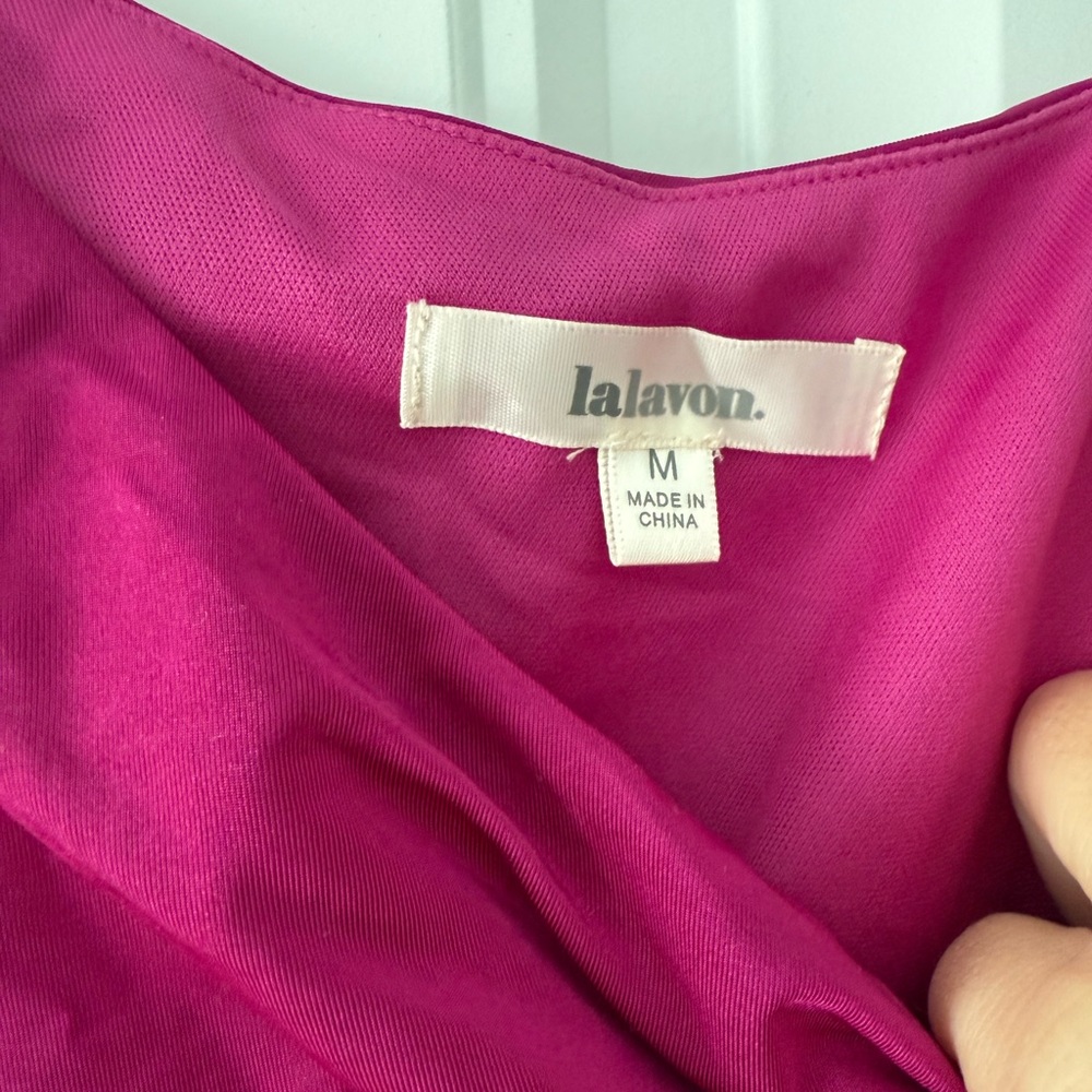 One-Shoulder Ruched Fuchsia Dress - Picture 3 of 6